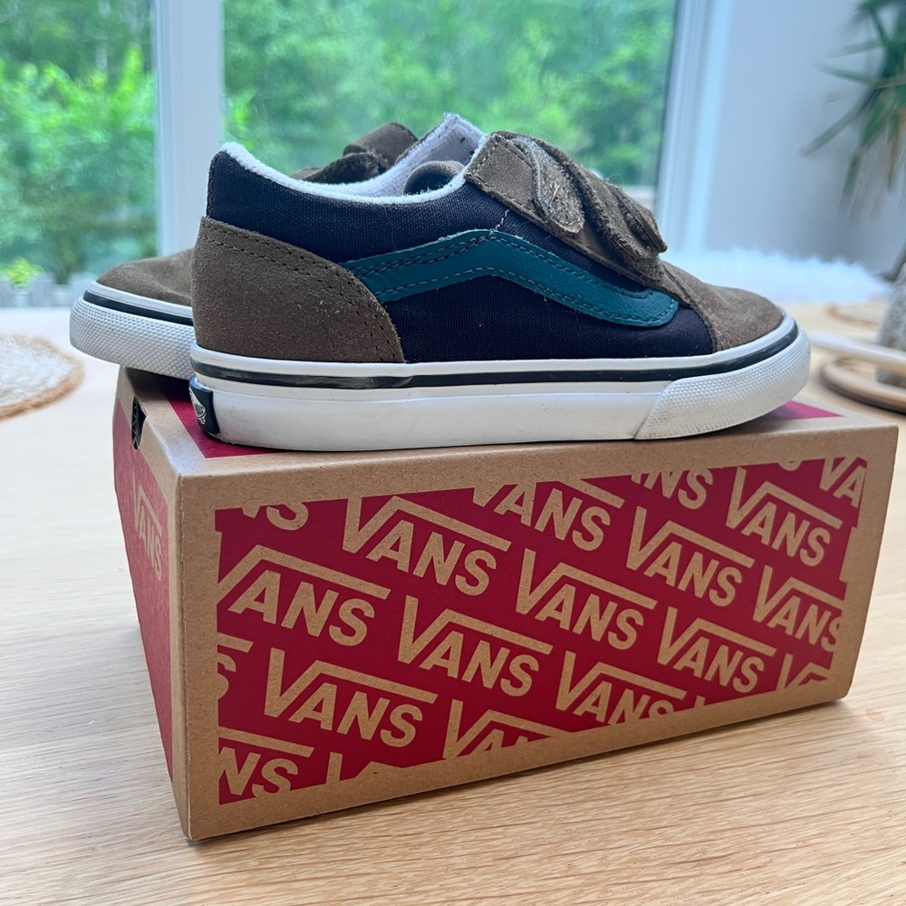 Vans Brown and Blue teal Classic Old Skool color block Sneakers 9.5